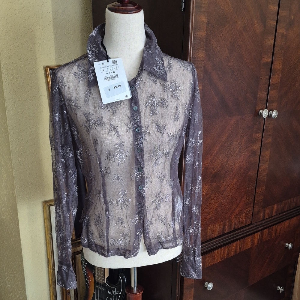 Zara Black Sheer Lace Blouse